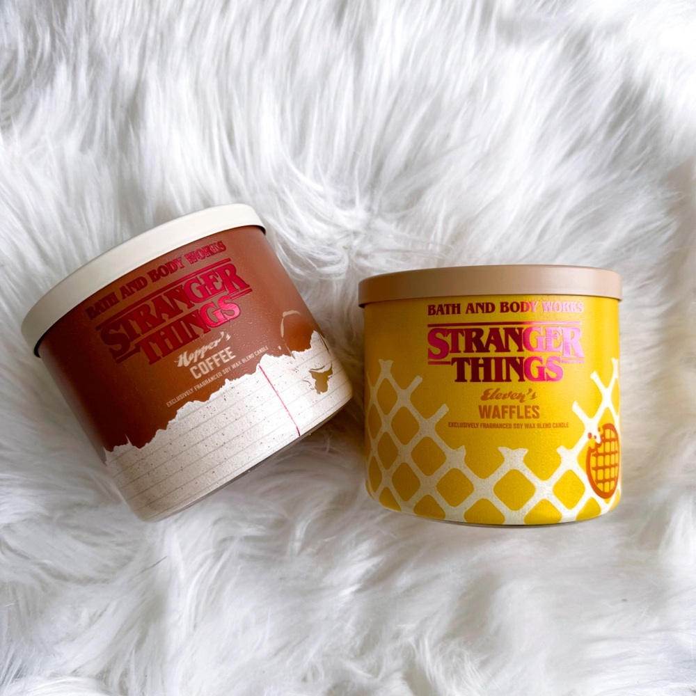 new stranger things bath & body works hopper’s coffee + eleven’s waffles candles